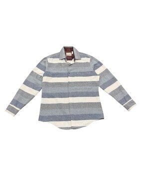 Vintage 1980s Valiant Outdoor Wear Striped Flannel Shirt USA Made Gray White